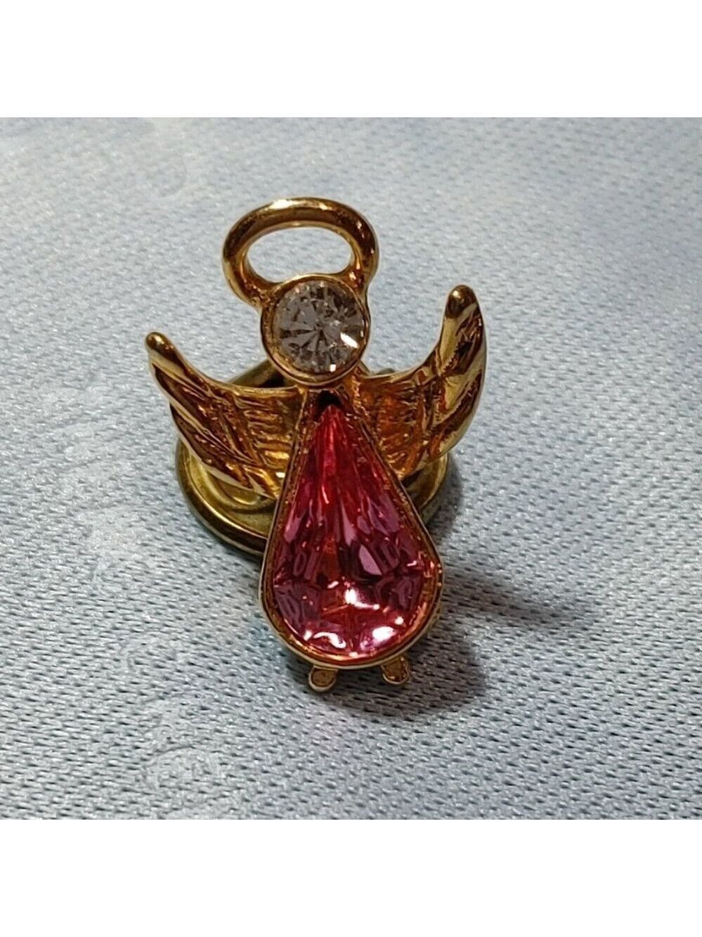 Gold Plated Angel Wing Lapel Pin Birthstone October Pink